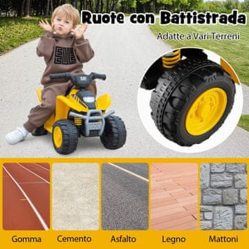 Costway Otroški električni ATV z zvočnim signalom in navoji na kolesih 18-36 mesecev rumene barve