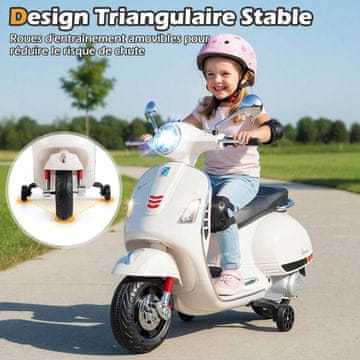 Costway 12V električni motor Vespa za otroke, štirikolesni, bel