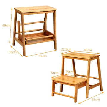 Costway Zložljiv lesen lestev stol 45x51x48 cm