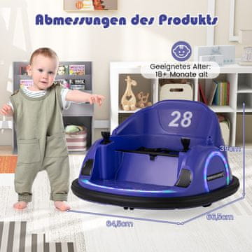 Costway Električni avto za trčenje za otroke vijoličen z utripajočimi LED lučmi