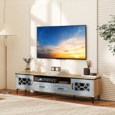 Costway TV regal 180,5 cm, 2 predala, 2 omarici, 7 kovinskih nog, modra