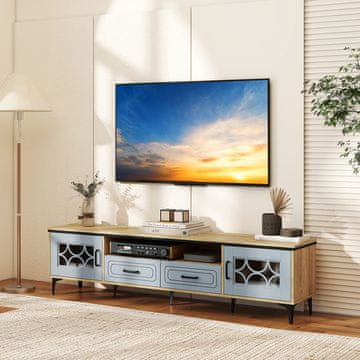 Costway TV regal 180,5 cm, 2 predala, 2 omarici, 7 kovinskih nog, modra