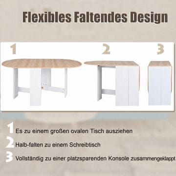 Costway Zložljiva okrogla miza 163x80x75 cm bela