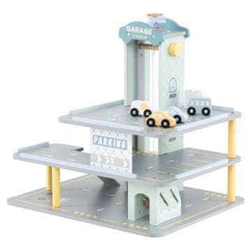 Costway Lesena garaža za igrače s 4 avtomobili in helikopterjem, 3-nivojska, siva