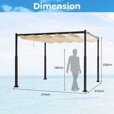 Costway Zunanja pergola 3M x 3M bež z izvlečno streho