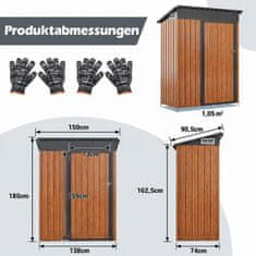 Costway Kovinska vrtna shramba 150x90,5x185 cm rjava