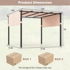 Costway Pergola s ravno streho 3x3 m z izvlečnim baldahinom bež