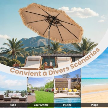 Costway Senčnik Hawaii z LED sončno osvetlitvijo, dvojna streha iz slame