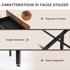 Costway LED Posteljni okvir King Size 200x160 cm Rustikalno rjav z polnilno postajo in 4 predali