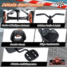 Costway Otroški pedalni gokart z 2-pozicijskim nastavljivim sedežem, 4 kolesa odporna proti obrabi, črn