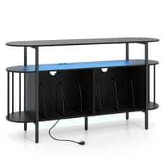 Costway Stojalo za gramofon 140x40x76 cm črno s polnilno postajo in barvnimi LED lučmi