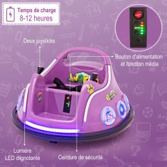 Costway Otroški avto na baterije 12V z odbijači, 360-stopinjska rotacija, vijoličen