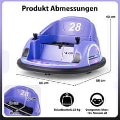 Costway Električni avto z odbijačem 12V, 360° vrtenje, vijoličen