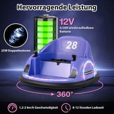 Costway Električni avto z odbijačem 12V, 360° vrtenje, vijoličen