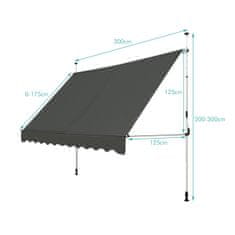 Costway Raztegljiva balkonska tenda 300x120 cm