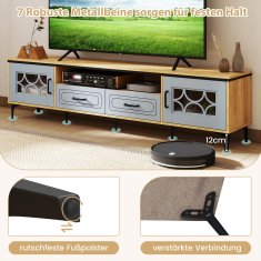 Costway TV regal 180,5 cm, 2 predala, 2 omarici, 7 kovinskih nog, modra