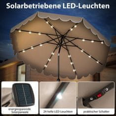Costway Senčnik 300 cm z LED osvetlitvijo, ročico in volanom, rjav