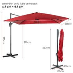 Costway Dežnik 300x300x273 cm vinsko rdeč s 3 nastavitvami nagiba