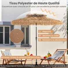 Costway Senčnik Hawaii z LED sončno osvetlitvijo, dvojna streha iz slame