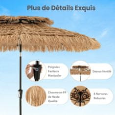 Costway Senčnik Hawaii z LED sončno osvetlitvijo, dvojna streha iz slame
