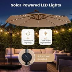 Costway Obesni pomični senčnik 300 cm z 40 LED lučmi in solarnimi baterijami bež