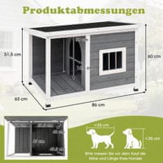 Costway Lesena pasja hišica 86x63x60 cm siva