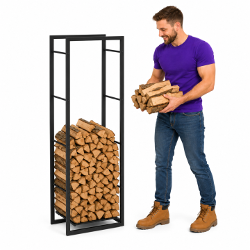 Vidaxl Stojalo za drva mat črno 50x28x132 cm jeklo