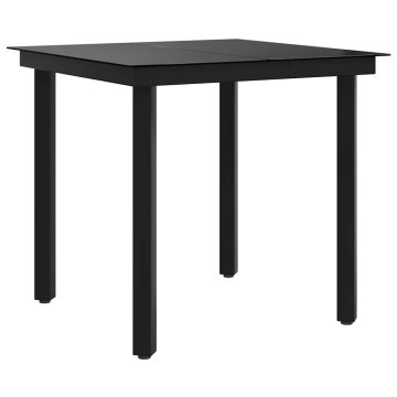 Vidaxl Vrtna jedilna miza črna 80x80x74 cm jeklo in steklo