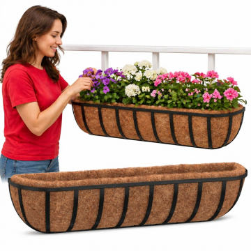 Vidaxl Stensko korito 2 kosa podloga iz kokosa črno 91x20x23 cm jeklo