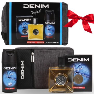 sarcia.eu DENIM Original Moški DARILNI SET 3v1 moških kozmetičnih izdelkov ZA DARILO - losjon po britju, deodorant + KOZMETIČNA TORBICA