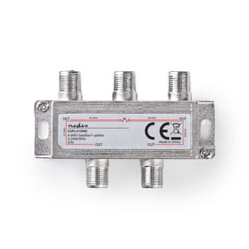 Nedis Satelitski razdelilnik | 5 - 2400 MHz | 11,5 dB | Število vhodov: 1 | Število izhodov: 4 | Impedanca: 75 Ohm | Cink | Srebrna