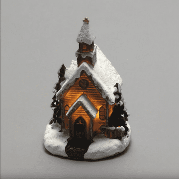 Rayher.	 Majhna barvita cerkev, z lučkami, 5.9x6.6x10x7cm