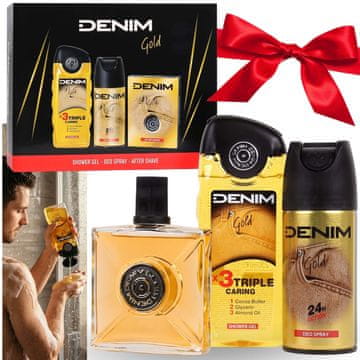 sarcia.eu DENIM Gold Moški DARILNI SET 3v1 moške kozmetike ZA DARILO - gel za prhanje, deodorant, voda po britju