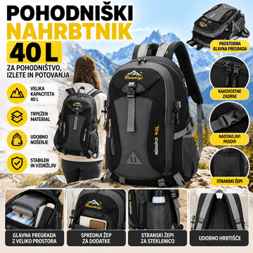 Verkgroup Pohodniški nahrbtnik 40 L – črn, nastavljive naramnice in pas