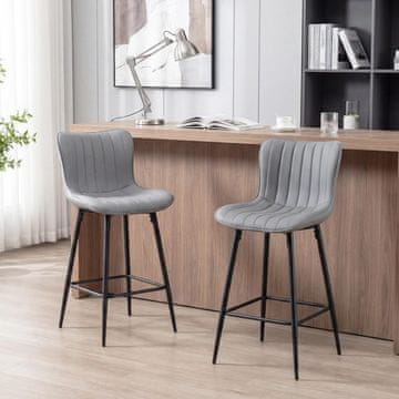 Costway Set 2 barskih stolov sivo z ergonomsko naslonjalo in oblazinjenim sedežem