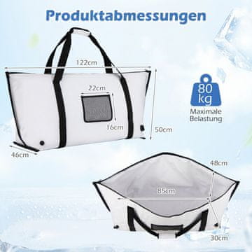 Costway Izolirana torba za ribe 122 cm bela PVC nepredušna z odtočnim ventilom