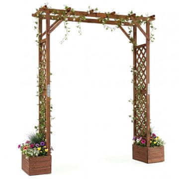 Costway Lesena vrtna pergola z zasaditvenimi škatlami in visečo streho 221 cm oranžna