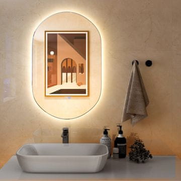 Costway Ovalno LED stensko ogledalo 80x50 cm