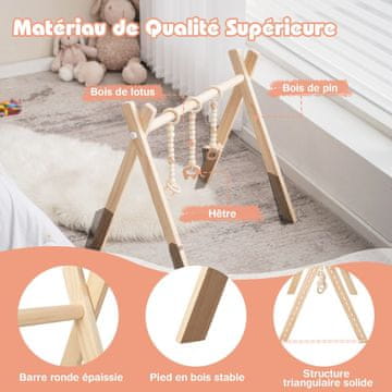 Costway Lesena otroška igralna telovadnica 3-delni obeski brez BPA 60x44x60 cm naravna