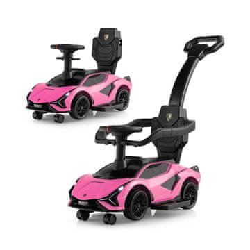 Costway 3 v 1 otroški avto za vožnjo Lamborghini, roza, z vozičkom za sprehajanje