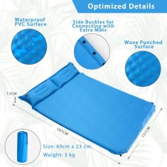Costway Samodejno napihljiva kamping blazina za 2 osebi 186x130x4 cm