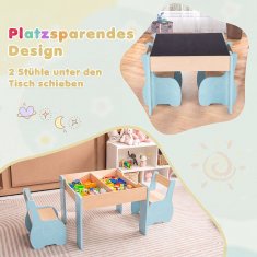 Costway 3-delni otroški sedežni komplet 4 v 1 z odstranljivo tablo in prostorom za shranjevanje, modra