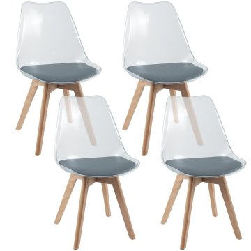 Costway Set 4 prozornih jedilnih stolov s sivimi poševnimi lesenimi nogami