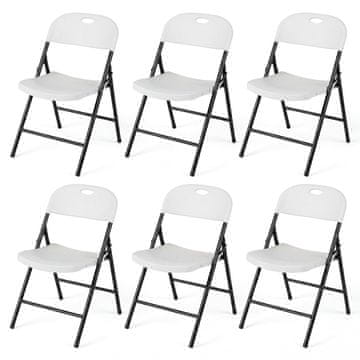Costway Set 6 zložljivih plastičnih stolov z ergonomskim naslonom, bela