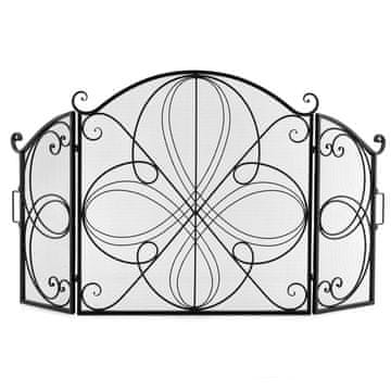 Costway Ognjevarno zaščitno ogrodje za kamin 151x82,5 cm črno z rožnim vzorcem