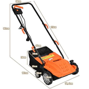 Costway Električni prezračevalnik trate 1500W, 3 stopnje globine dela, delovna širina 32 cm, dimenzije 104,5x51x103 cm, oranžen