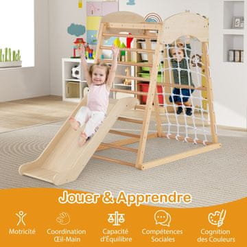 Costway 6 v 1 drog za dvigovanje, tobogan, plezalna mreža, lestve, tunel, plezalni okvir naravne barve
