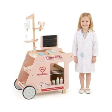 Costway Leseni zdravniški igralni set z vozičkom, roza
