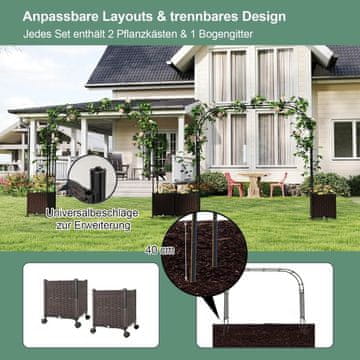 Costway Vrtni lok z mrežo in 2 cvetličnima koritoma, kovinska dekorativna zunanja pergola