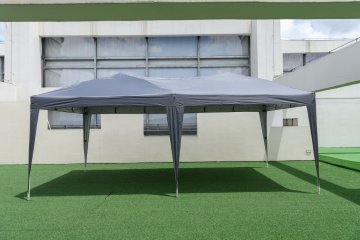 Costway Zložljiv paviljon 3x6 m siva z nosilno torbo na kolesih UV zaščita 50+